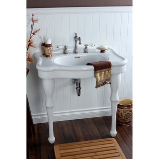 Vintage 32 inch For 8 inch Centers Wall Mount Pedestal Bathroom Sink Vanity (Vitreous chinaExterior dimensions 31  7/8 inches wide x 21 inches depth x 32 1/4 inches highDepth of sink basin is 7 inchesFaucet holes are 8 inch centerFaucet is not includedDr