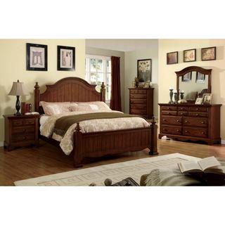 Furniture Of America Springbay Cherry Oak Finish 4 piece Queen size Bed Set (QueenWood Finish Cherry oakBed features a panel style curved headboard and a low profile footboardFour large ball finials solid wood bed postsNightstand features two bottom draw