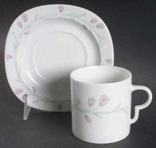 Christopher Stuart Spring Petals Flat Cup & Saucer Set, Fine China Dinnerware  