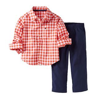 Carters Gingham Pant Set   Boys newborn 24m, Orange, Boys