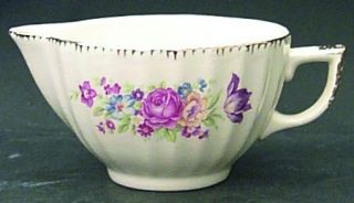 Leigh Potters Lep1 Creamer, Fine China Dinnerware   Floral Center, Fluted, 22k G