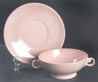 Taylor, Smith & T (TS&T) Luray Pastels Pink Footed Cream Soup Bowl & Saucer Set,