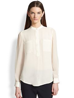 3.1 Phillip Lim Silk Chiffon Henley Shirt   White