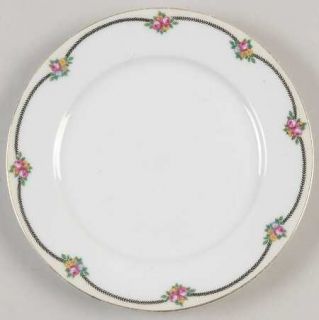 Thomas 3421 Salad Plate, Fine China Dinnerware   Pink,Blue&Yellow Flowers, Black