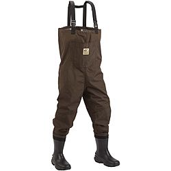 Hodgman Redstone Brown Cleated Polyester/tricot mesh Chest Wader (BrownClosure Side releaseShoe size Seven (7)Interior pockets One (1) Exterior pockets Two (2)Wadelite boot technology 35 percent lighter and 25 percent more durableSide release buckles 