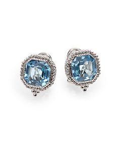 Judith Ripka Blue Topaz and Sterling Silver Hexagonal Earrings   Silver Blue