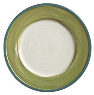 World Tableware 12 1/2 Round Plate   Ceramic, Green, Blue Rim