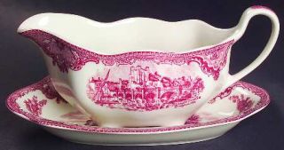 Johnson Brothers Old Britain Castles Pink (England 1883) Gravy Boat & Underplate
