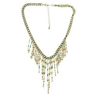 Womens 18 Chain with Seed/Lantern Bead Bib Necklace   Gold/Multicolor