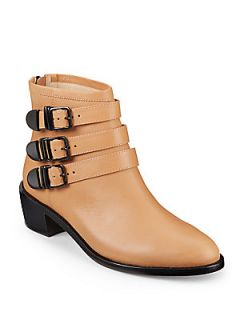 Fenton Leather Buckle Ankle Boots   Sand Black