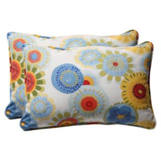 Outdoor 2 Piece Rectangular Toss Pillow Set   Blue/White/Yellow Floral 24