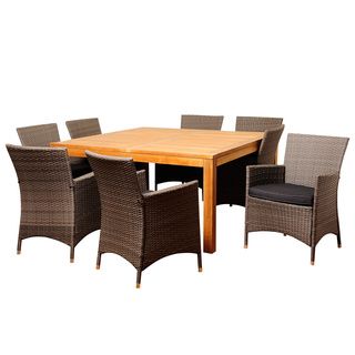Louise 9 piece Teak And Wicker Outdoor Dining Set (Light brown/greyMaterials 100 percent solid teak and wickerFinish TeakCushions included YesWeather resistant YesUV protection YesTable dimensions 29 inches high x 59 inches wide x 59 inches deepArm 