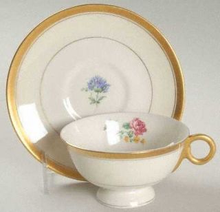 Haviland Plymouth Footed Cup & Saucer Set, Fine China Dinnerware   Ny, Gold Trim