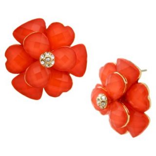 Button Earrings   Gold/Coral