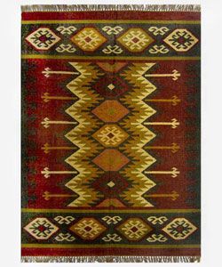Hand woven Kilim Burgundy Jute/ Wool Rug (5 X 8) (redPattern GeometricMeasures 0.25 inch thickTip We recommend the use of a non skid pad to keep the rug in place on smooth surfaces.All rug sizes are approximate. Due to the difference of monitor colors, 