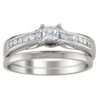 14K White Gold 5/8ctw Princess cut Diamond Bridal Set (HI, I1) Size 8