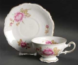 Mitterteich June Rose Footed Cup & Saucer Set, Fine China Dinnerware   Pink Rose