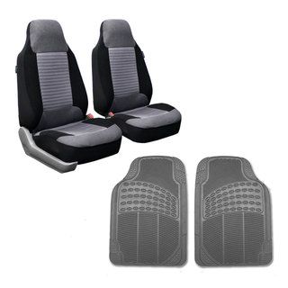 Fh Group Gray Front Bucket Seat Covers And Front Floor Mats Combo Set