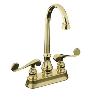Kohler K 16112 4 pb Vibrant Polished Brass Revival Entertainment Sink Faucet With Scroll Lever Handles