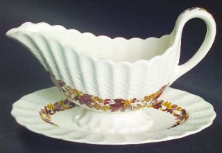 Spode Madeira Gravy Boat with Attached Underplate, Fine China Dinnerware   Brown