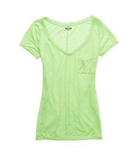 Laser Green Aerie Slim Fit V Neck Pocket T Shirt, Womens XS