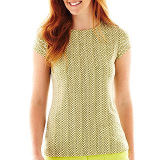 LIZ CLAIBORNE Cap Sleeve Seamed Knit Top, Green, Womens