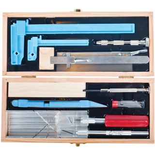 Deluxe Dollhouse Tool Set (VariousMaterials Metal, plasticIncluded in the set are one K1 light duty knife; one K5 heavy duty knife; one pinvise; one mitre box; one B490 saw blade; one sanding block and wedge; one awl; one sanding stick; one regular screw
