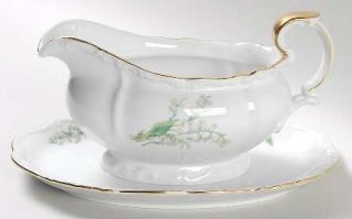 Edelstein Lily Of The Valley Gravy Boat with Attached Underplate, Fine China Din