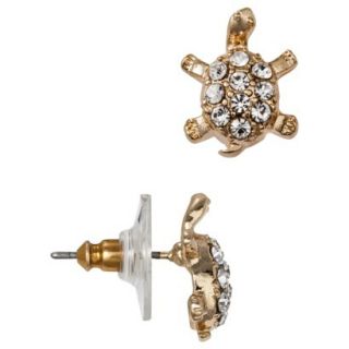 Womens Turtle Stud Earring with Pave Accents   Gold
