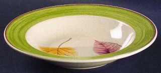 Mikasa Leaf Lyric Large Rim Soup Bowl, Fine China Dinnerware   Green Rim,Yellow