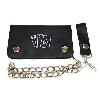 Hollywood Tag Playing Cards Printed Leather Bi fold Chain Wallet