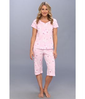 Karen Neuburger Kauai S/S Cardigan Capri PJ Womens Pajama Sets (Pink)