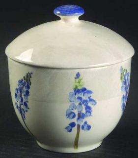 Gien Alice Sugar Bowl & Lid, Fine China Dinnerware   White&Blue Flowers, Green S