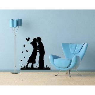 Couple In Love Kissing With Hearts Wall Vinyl Decal (Glossy blackEasy to applyDimensions 25 inches wide x 35 inches long )