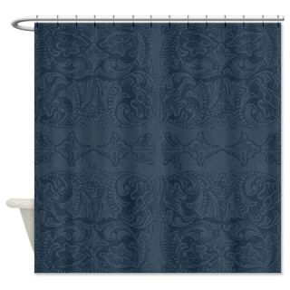  Indigo Blue Tooled Leather Pattern Shower Curtain  Use code FREECART at Checkout