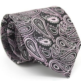 Ferrecci Slim Pink and Black Classic Paisley Necktie With Matching Handkerchief  Tie Set