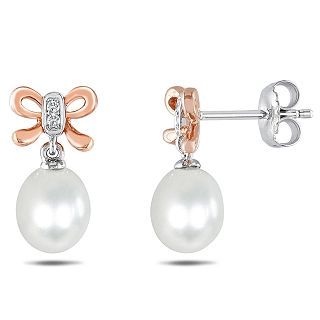 ONLINE ONLY   Pearl Earrings, Diamond Accent Cultured Freshwater, White, Womens
