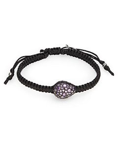Pave Dome Charm Braided Bracelet   Tanzanite Black