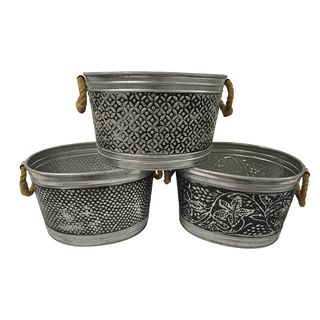 14 inch Antiqued Metal Tubs (set Of 3) (Silver, black Dimensions 14 inches long x 10 inches wide x , 8 inches tall )