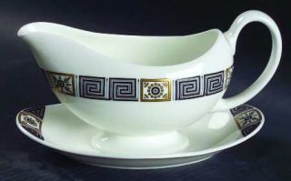 Wedgwood Asia Black Gravy Boat with Attached Underplate, Fine China Dinnerware  