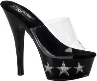 Womens Pleaser Kiss 201 3   Clear/Black/Silver Glitter Stars Dress Shoes