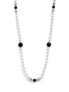 8MM Multicolor Pearl & Onyx Necklace   Peal Onyx
