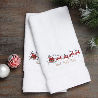 Embroidered Santa On The Go Holiday Turkish Cotton Hand Towels (set Of 2)