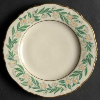 Hanover Han1 Bread & Butter Plate, Fine China Dinnerware   Green Leaf&Gray Flowe