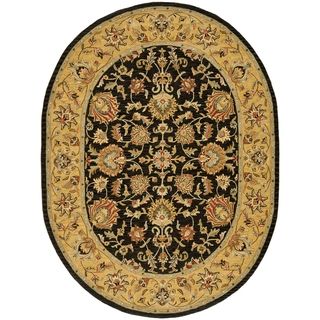 Handmade Heritage Kerman Charcoal/ Gold Wool Rug (76 X 96 Oval)