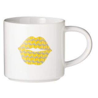 Room Essentials Patterned Lips Ceramic Coffee Mug Set of 2   Green/Grey/Yellow