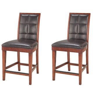 Biscuit Back Leather wood Counter Stool (set Of 2)