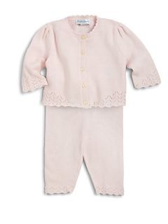 Ralph Lauren Infants Two Piece Pointelle Knit Cardigan & Pants Set   Pale Pink