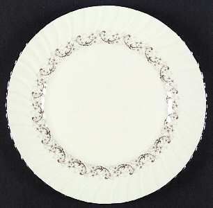 Franciscan Corinthian Dinner Plate, Fine China Dinnerware   Tan&Gray Scrolls,Swi