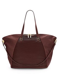 Textured Faux Leather Convertible Tote Bag   Wine